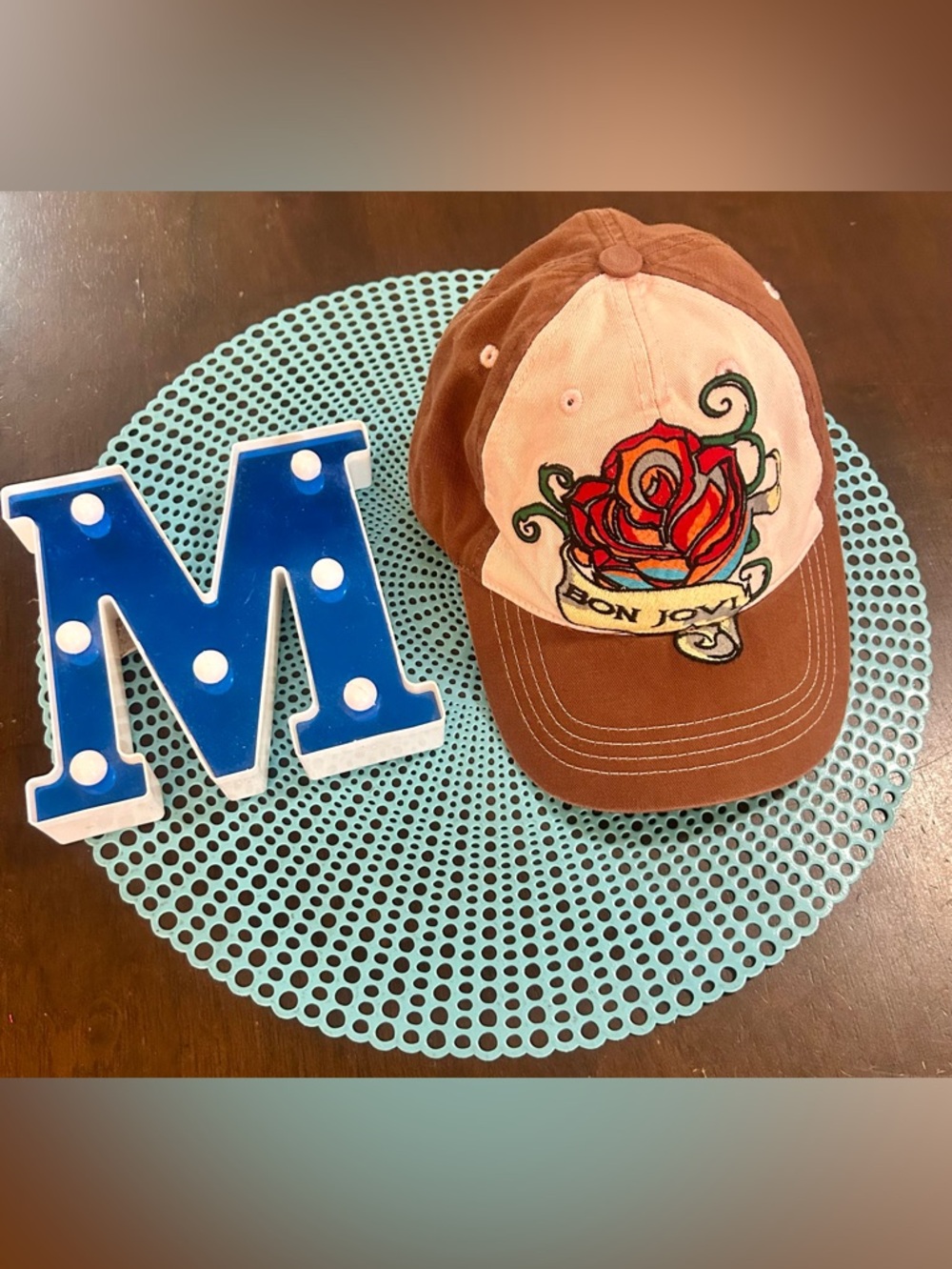 Bon Jovi Rose Tattoo Hat by Infinity Headwear Pink Brown Adjustable Cap